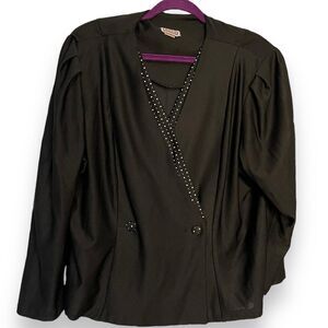 Just 4 INC Blazer Jacket Women's 22 Black Double Breasted Vintage Polka Dot Trim